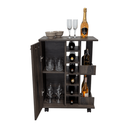 Bar Cart, Grafito, con Espacio Para Botellas y Porta Copas - VIRTUAL MUEBLES