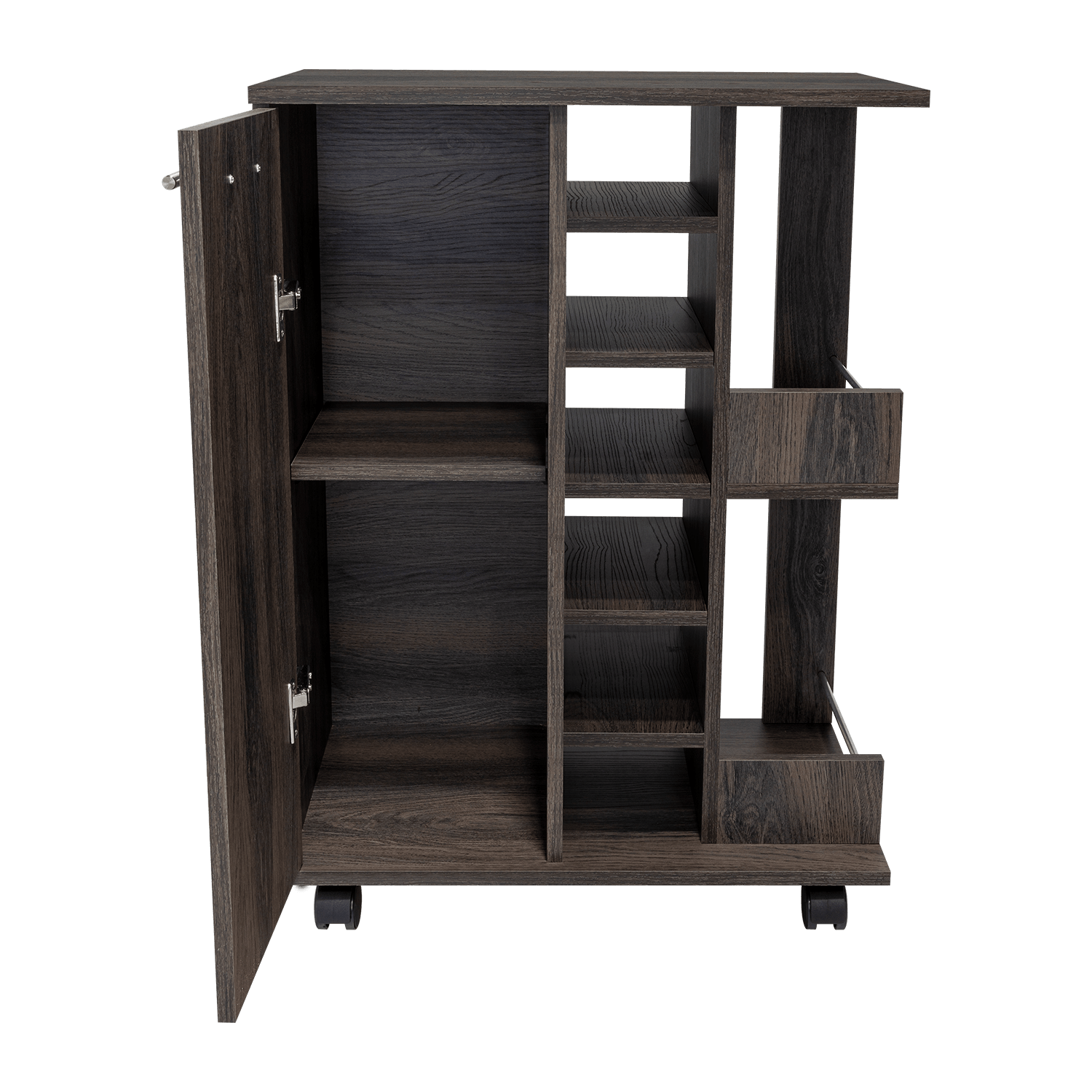 Bar Cart, Grafito, con Espacio Para Botellas y Porta Copas - VIRTUAL MUEBLES