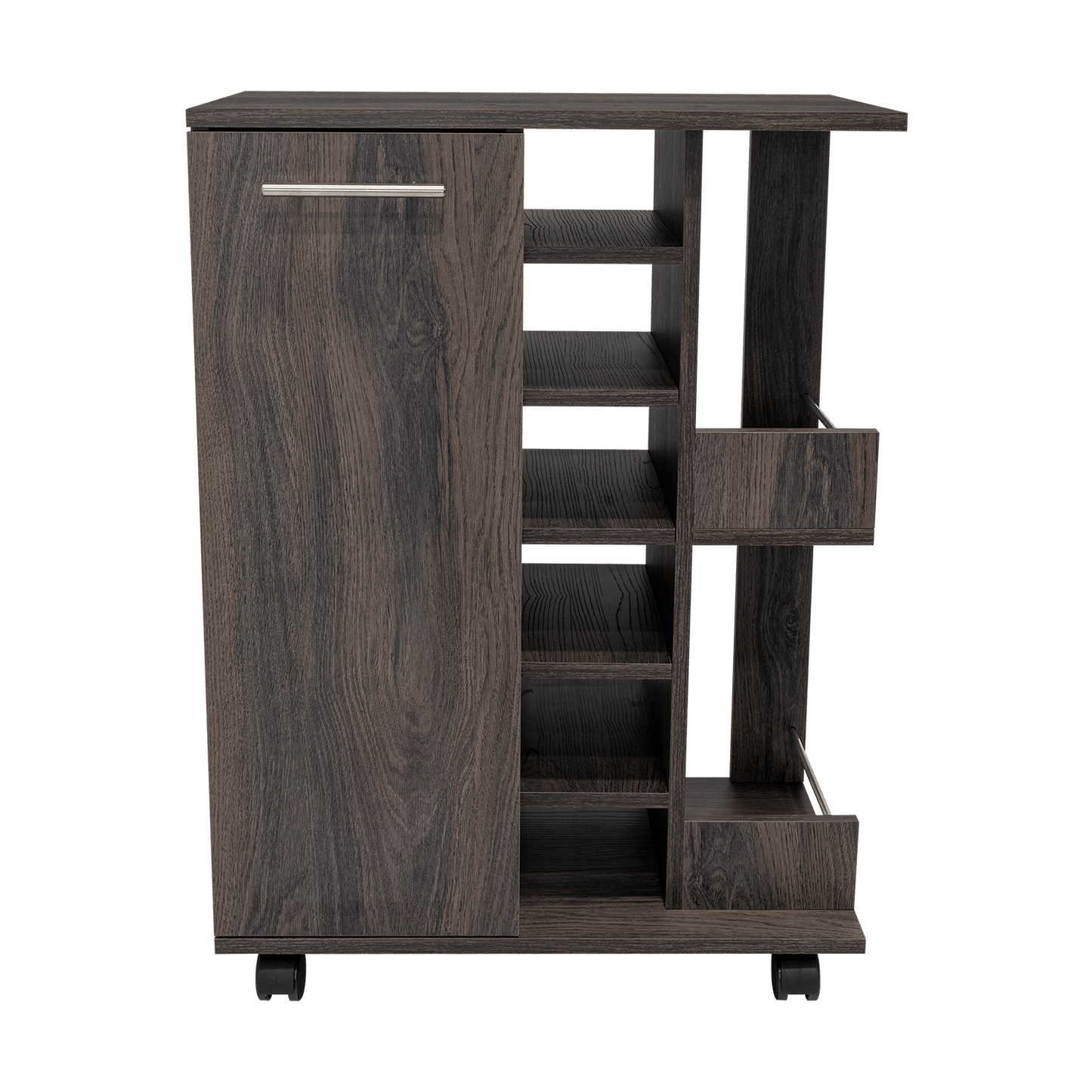 Bar Cart, Grafito, con Espacio Para Botellas y Porta Copas - VIRTUAL MUEBLES