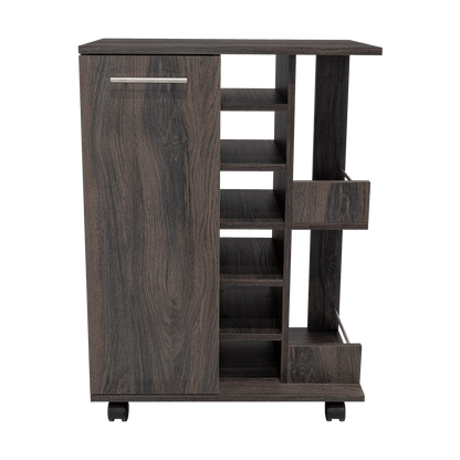 Bar Cart, Grafito, con Espacio Para Botellas y Porta Copas - VIRTUAL MUEBLES