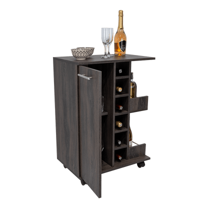 Bar Cart, Grafito, con Espacio Para Botellas y Porta Copas - VIRTUAL MUEBLES