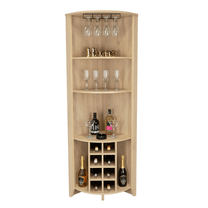 Bar Esquinero Sarume, Beige, Con Amplio Espacio de Almacenamiento y Porta Copas - VIRTUAL MUEBLES