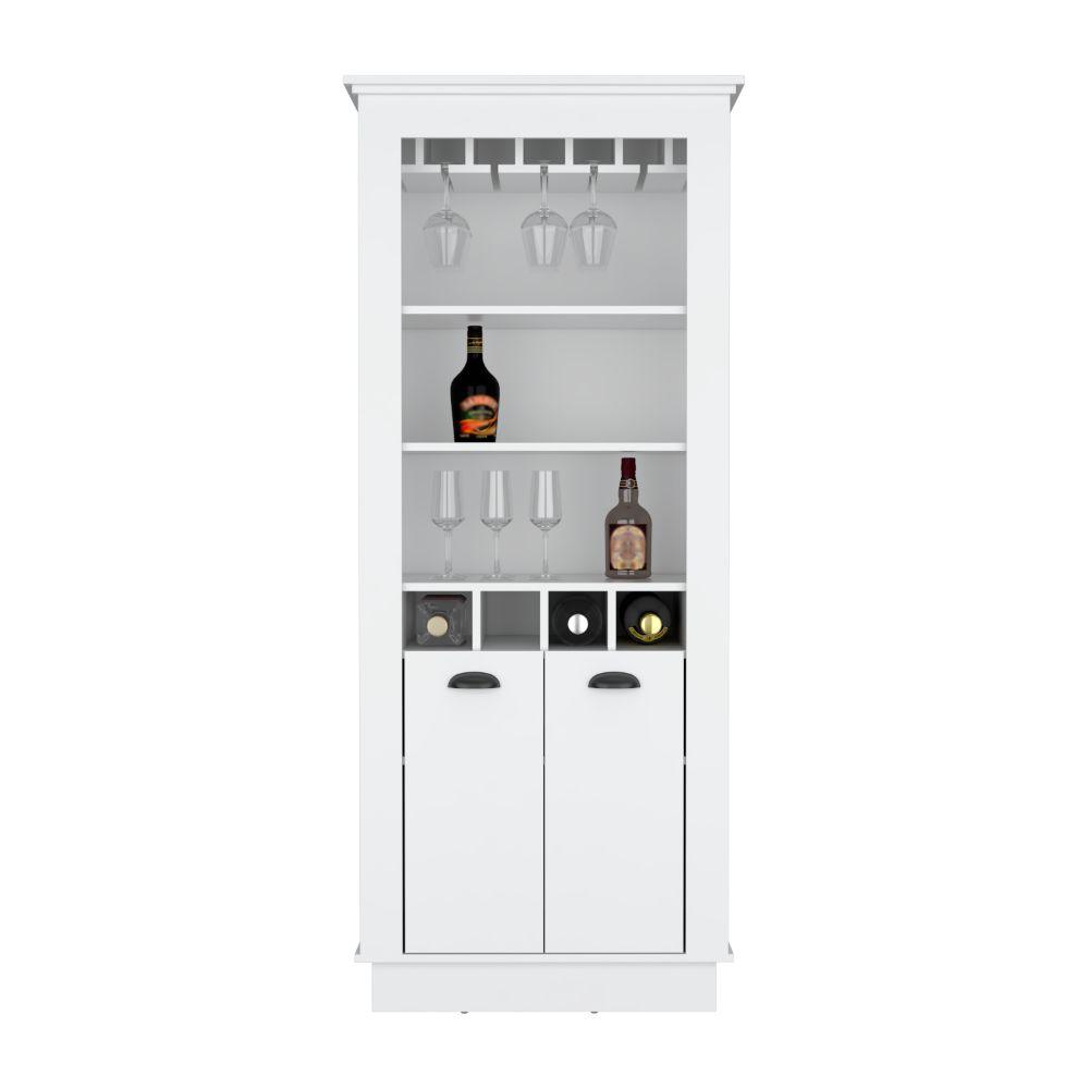 Bar Lafert, Blanco, Con Espacio Para Almacenamiento De Copas Y Dos Puertas Abatibles - VIRTUAL MUEBLES