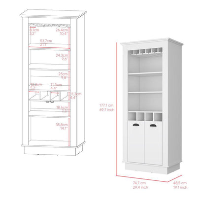 Bar Lafert, Blanco, Con Espacio Para Almacenamiento De Copas Y Dos Puertas Abatibles - VIRTUAL MUEBLES