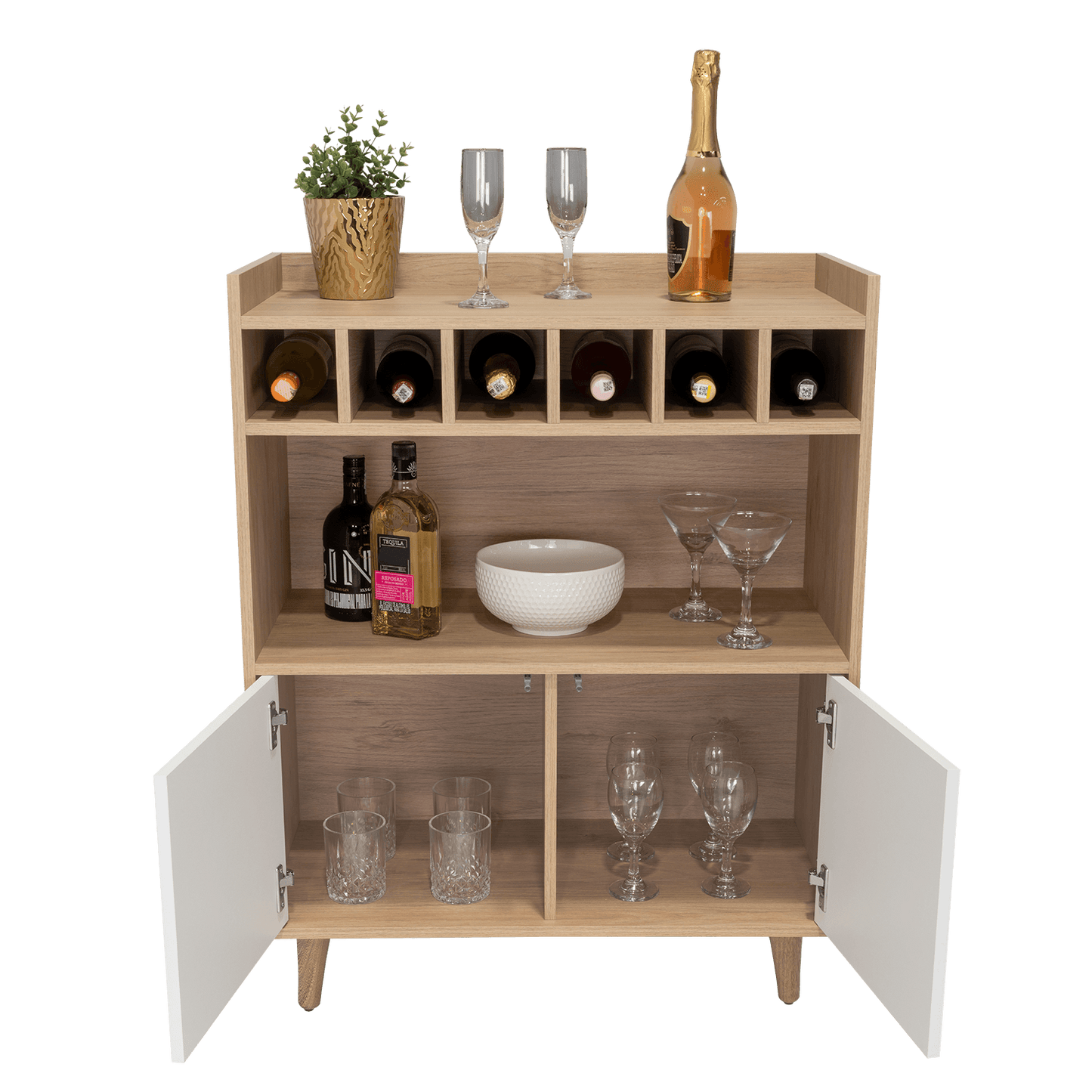 Bar Burdeos, Beige y Blanco, con Espacio Para Botellas y Porta Copas - VIRTUAL MUEBLES