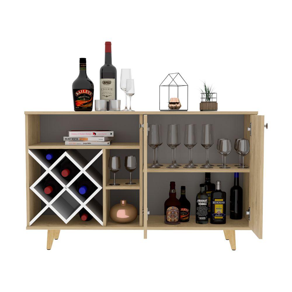 Bar Vithi, Blanco y Macadamia, Con Puertas Abatibles Y Botón Metálico - VIRTUAL MUEBLES