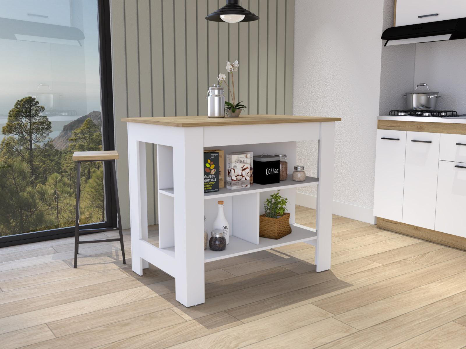 Barra de Cocina Cala, Blanco y Macadamia, con Amplia Superficie En La Mesa ZF - VIRTUAL MUEBLES