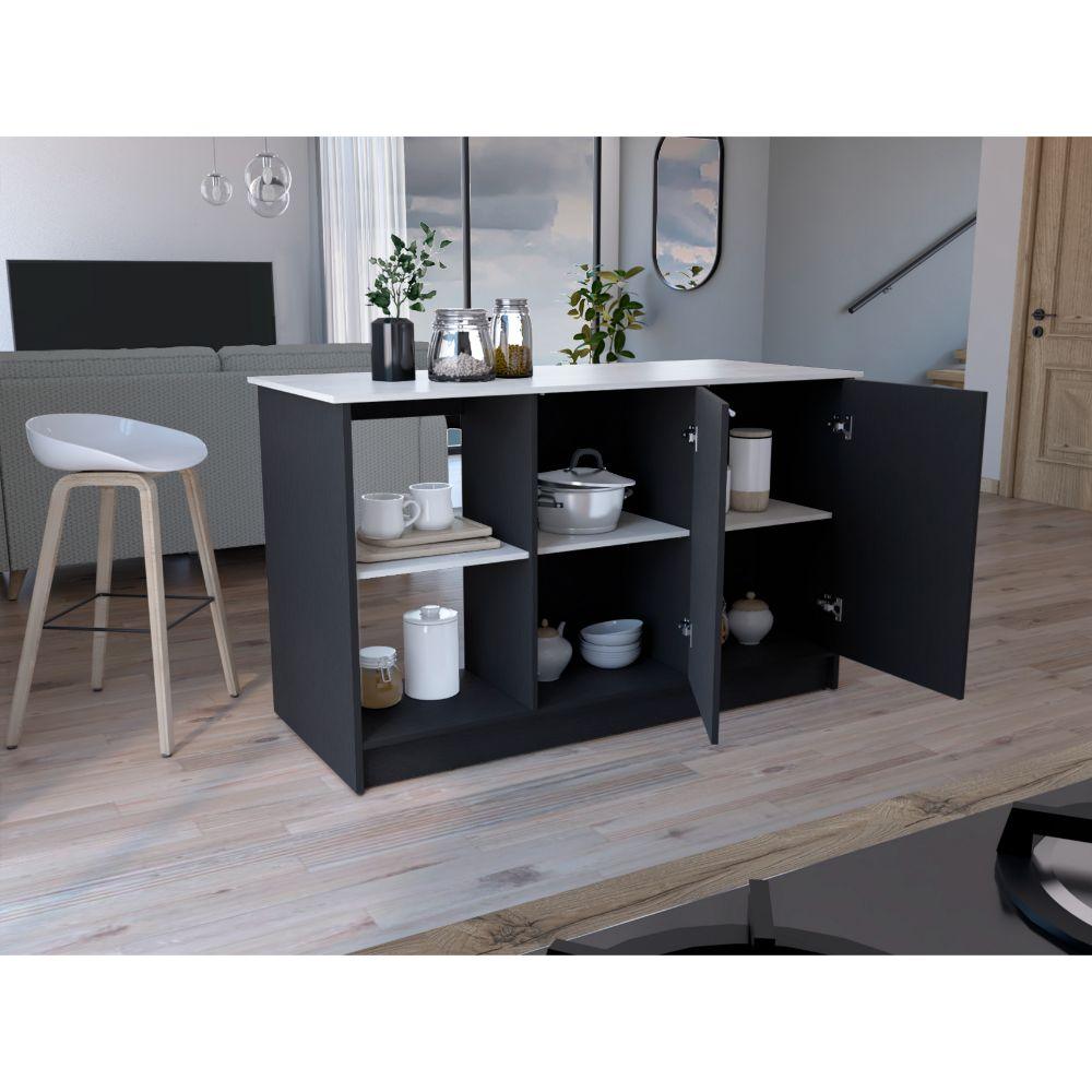 Barra de Cocina Samara, Wengue e Ibiza, con Tres Entrepaños ZF - VIRTUAL MUEBLES