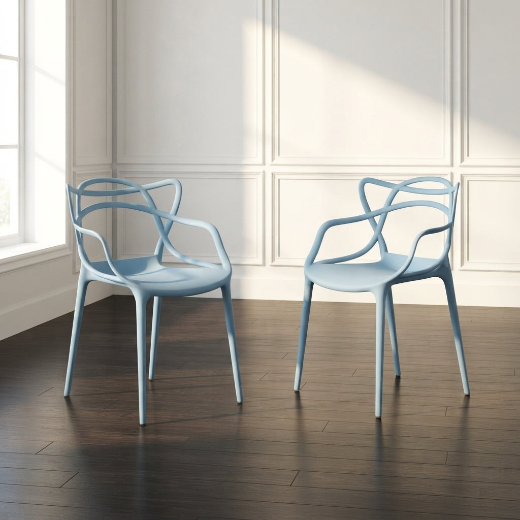 Set de 2 Sillas Palermo, Color Azul Claro, con Espaldar y Diseño Moderno