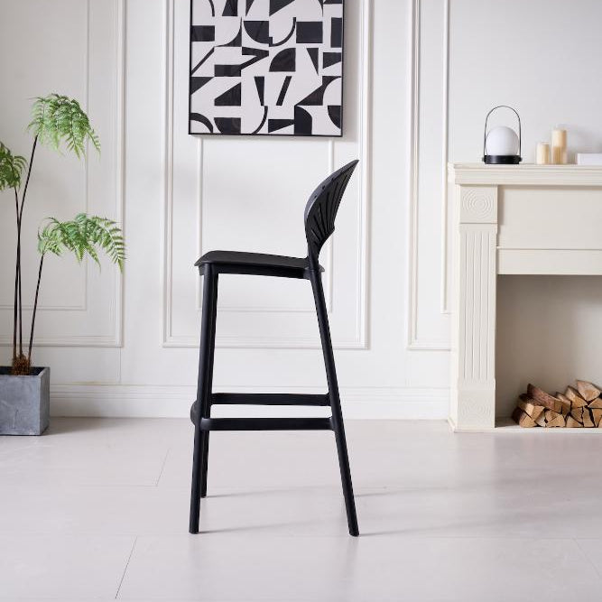 Silla para Bar Paraíso, Color Negro, Diseño Moderno, vista lateral