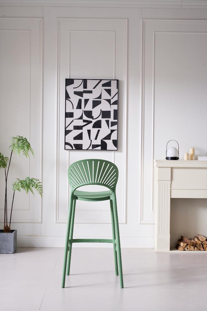 Silla para Bar Paraíso, Color Verde Olivo, Diseño Moderno, vista posterior