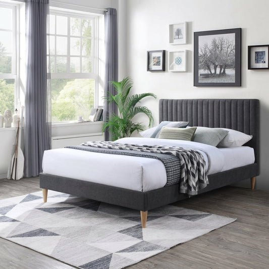 Cama doble Tania gris oscuro con espaldar tapizado, para colchón 140 x 190