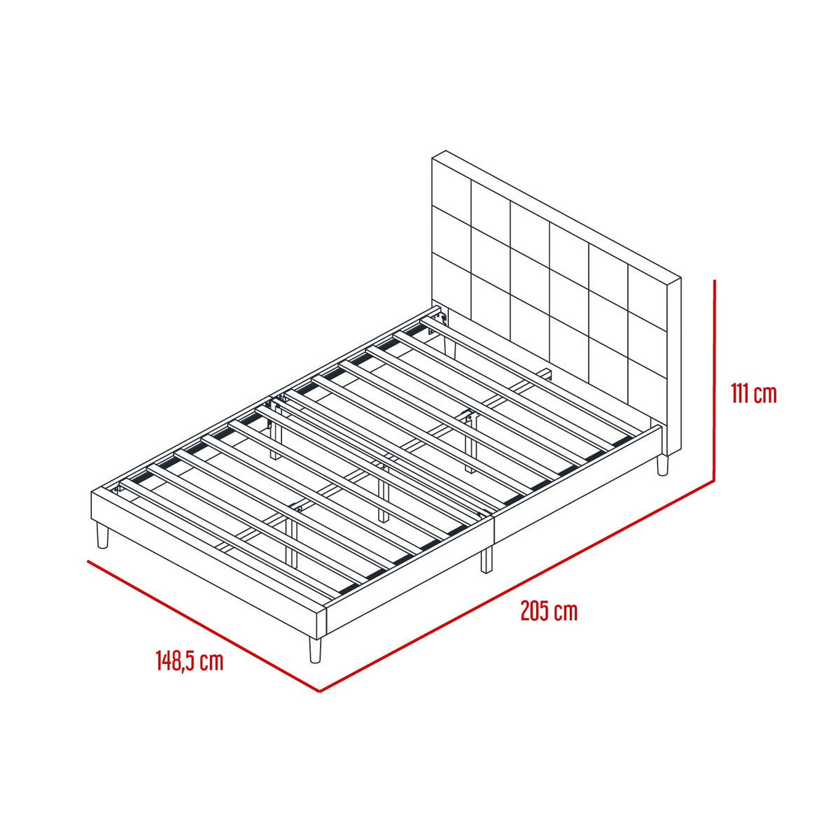 Cama doble Vertex gris oscuro con espaldar alto tapizado, para colchón 140x190 - vista frontal