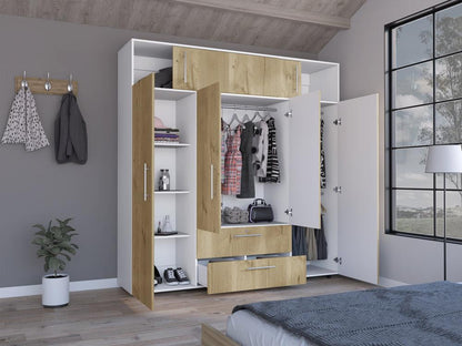 Closet Babel, Café Claro y Blanco, con Cuatro Puertas Abatibles y Cuatro Cajones Multiusos - VIRTUAL MUEBLES