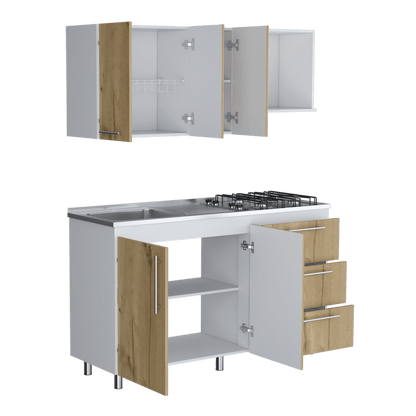 Cocina Integral Rubio, Blanco Duqueza y Café Claro, incluye Mesón Izquierdo - VIRTUAL MUEBLES