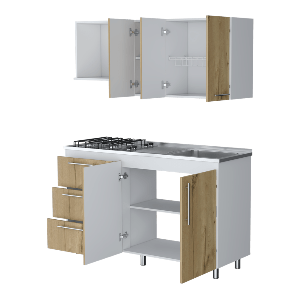 Cocina Integral Rubio, Blanco Duqueza y Café Claro, incluye Mesón Derecho - VIRTUAL MUEBLES