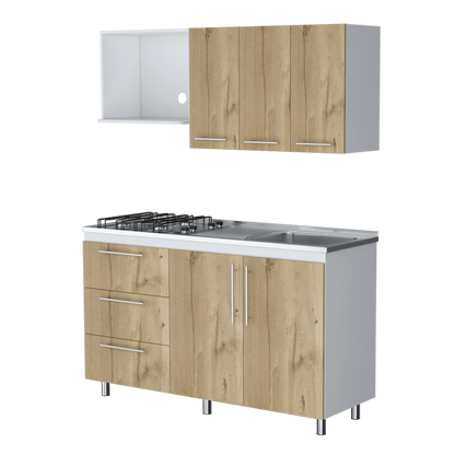 Cocina Integral Rubio, Blanco Duqueza y Café Claro, incluye Mesón Derecho - VIRTUAL MUEBLES