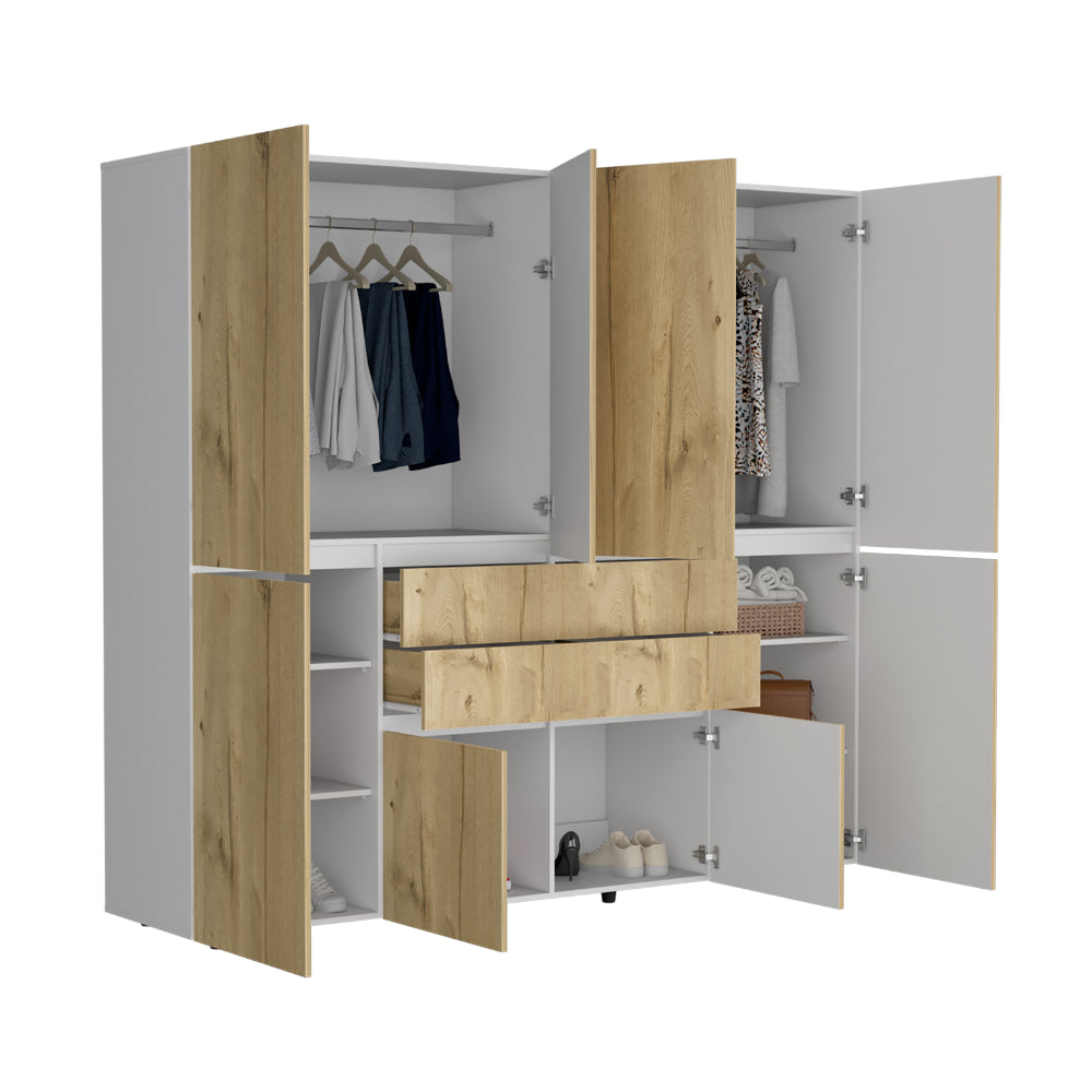 Closet Siruela, Café Claro y Blanco, con Cuatro Cajones, Ocho Puertas y Gran Capacidad de Almacenamiento