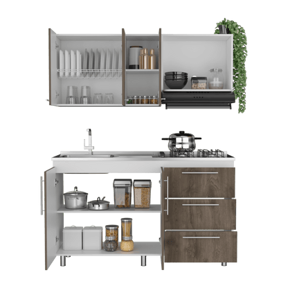 Cocina Integral Rubio, Blanco Duqueza y Nogal, Incluye Mesón Izquierdo - VIRTUAL MUEBLES