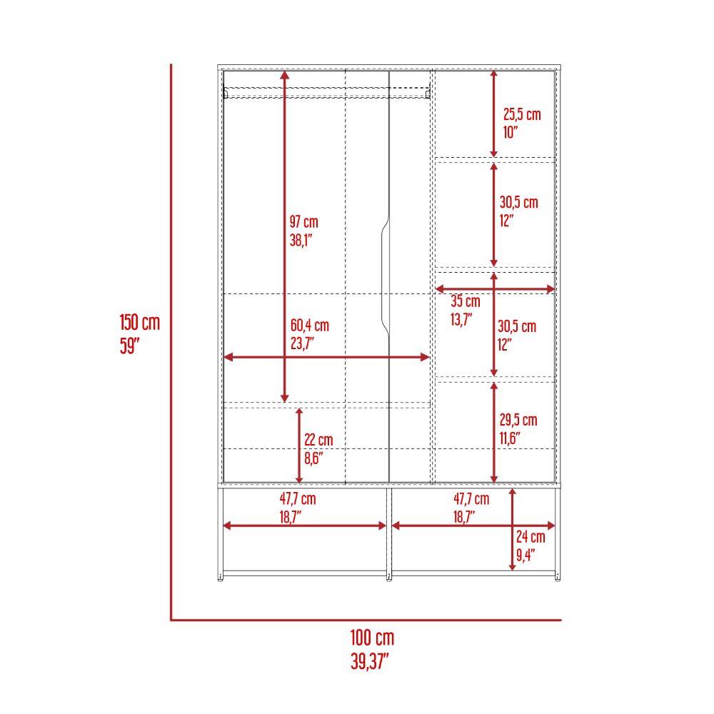 Closet Suey, Café Claro y Blanco, con Dos Puertas y Tubo Metalico Para Colgar Ropa - VIRTUAL MUEBLES