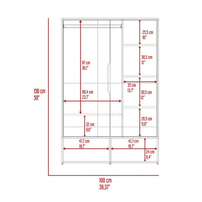 Closet Suey, Café Claro y Blanco, con Dos Puertas y Tubo Metalico Para Colgar Ropa - VIRTUAL MUEBLES