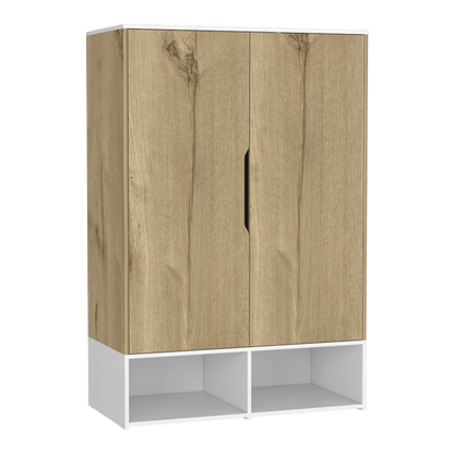 Closet Suey, Café Claro y Blanco, con Dos Puertas y Tubo Metalico Para Colgar Ropa - VIRTUAL MUEBLES