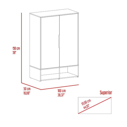 Closet Suey, Café Claro y Blanco, con Dos Puertas y Tubo Metalico Para Colgar Ropa - VIRTUAL MUEBLES