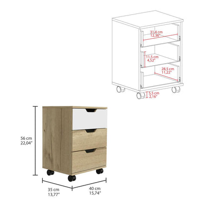 Archivador Simux, Café Claro y Blanco, con Tres Cajones y Rodachinas - VIRTUAL MUEBLES