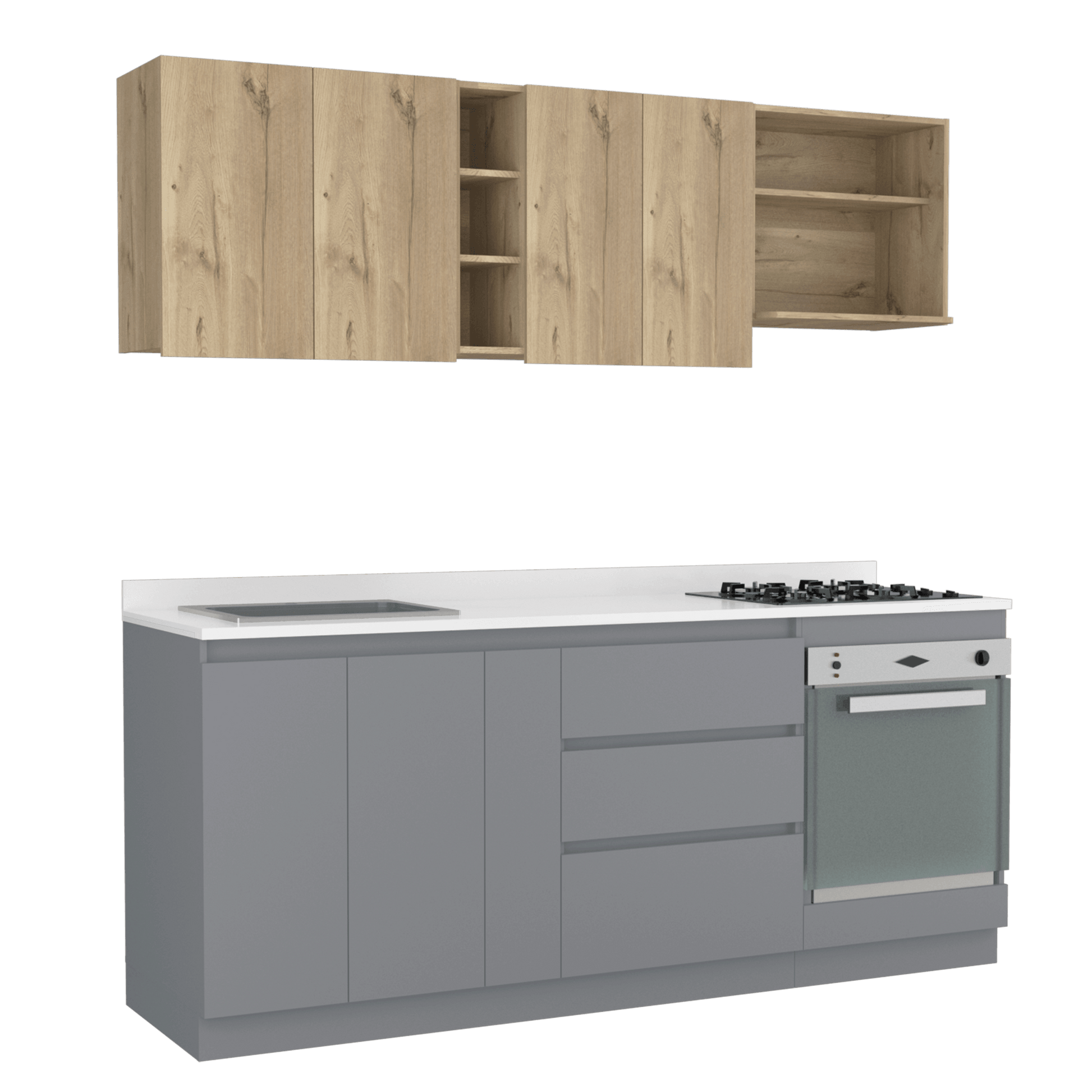 Cocina Integral Thilo color Café claro y Gris.