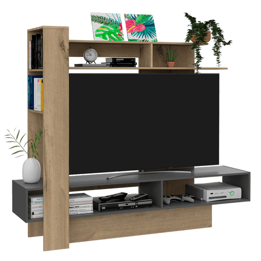 Mesa Para Tv Vegas, Café Claro y Plata Oscuro, con Espacio Para Televisor de Hasta 55 Pulgadas - VIRTUAL MUEBLES