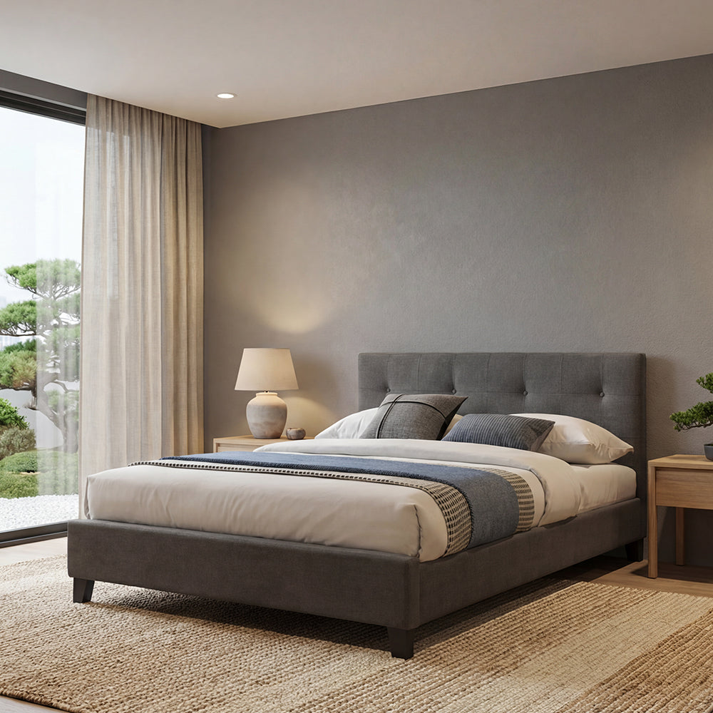 Cama doble Imperial gris oscuro con espaldar alto tapizado