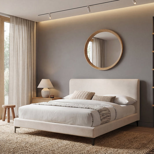 Cama doble Prisma blanca con espaldar alto tapizado, para colchón 140x190
