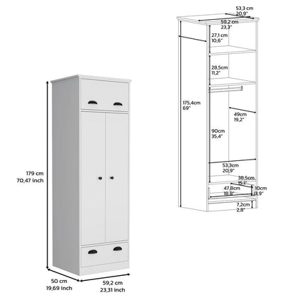 Closet Denis, Blanco Duqueza, con dos puertas batientes y dos cajones ZF - VIRTUAL MUEBLES