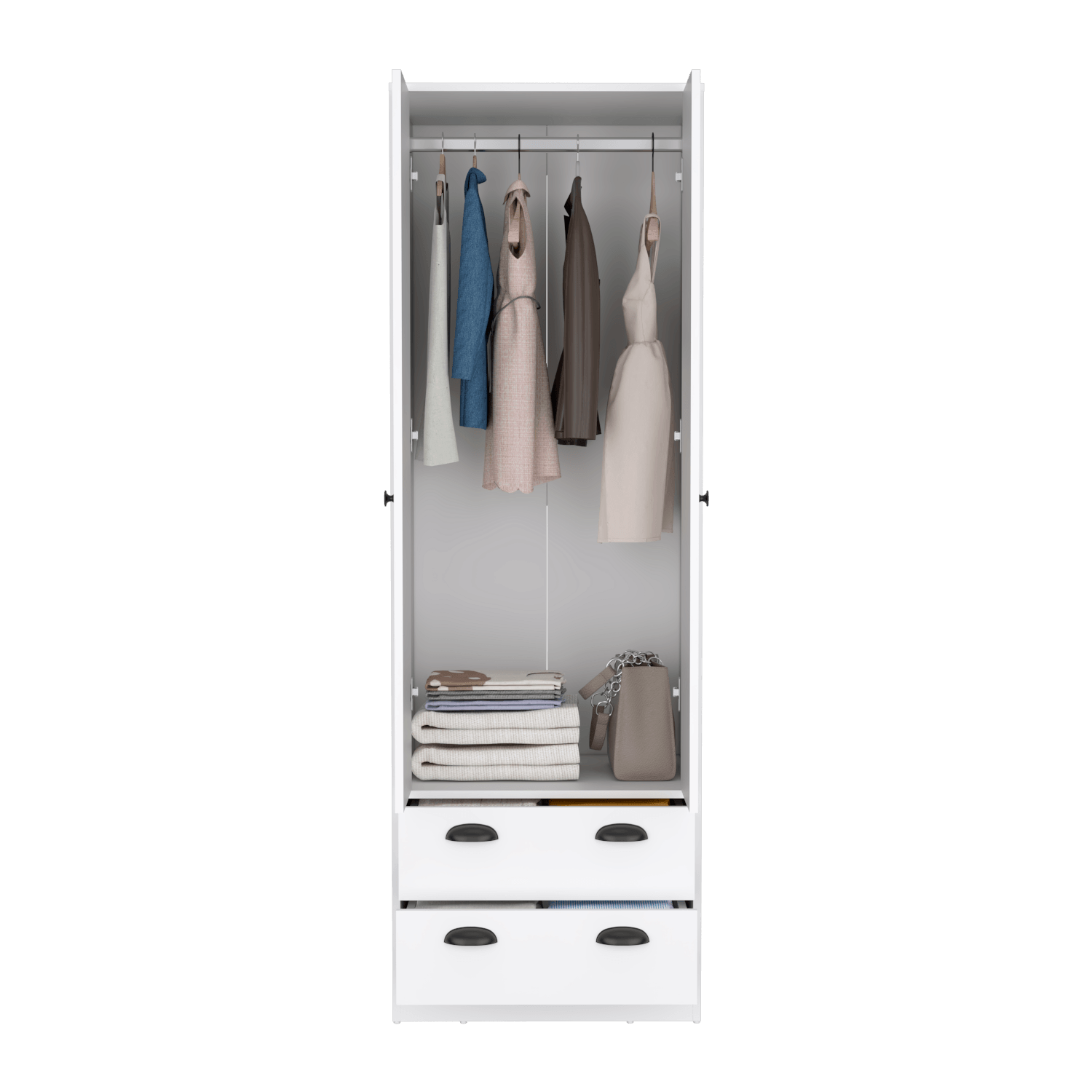 Closet Agata, Blanco Marqueza, con dos cajones y tubo cromado ZF - VIRTUAL MUEBLES