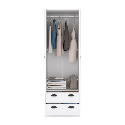 Closet Agata, Blanco Marqueza, con dos cajones y tubo cromado ZF - VIRTUAL MUEBLES