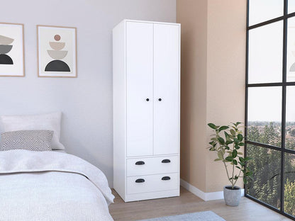 Closet Agata, Blanco Marqueza, con dos cajones y tubo cromado ZF - VIRTUAL MUEBLES