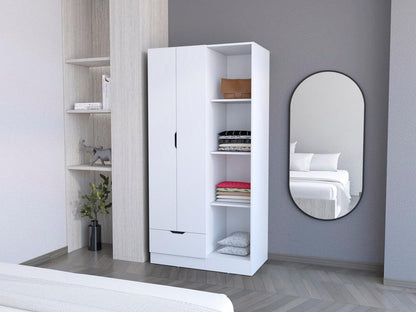 Closet Memphis, Blanco Duqueza, con un tubo cromado y cuatro entrepaños ZF - VIRTUAL MUEBLES