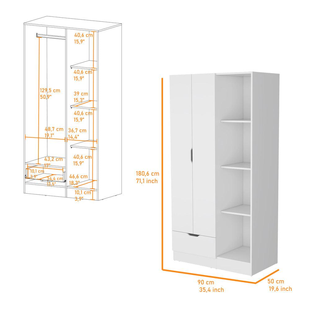 Closet Memphis, Blanco Duqueza, con un tubo cromado y cuatro entrepaños ZF - VIRTUAL MUEBLES