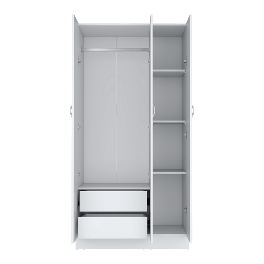 Closet Orbe, Blanco Duqueza, con dos cajones, cuatro entrepaños y tubo cromado ZF - VIRTUAL MUEBLES