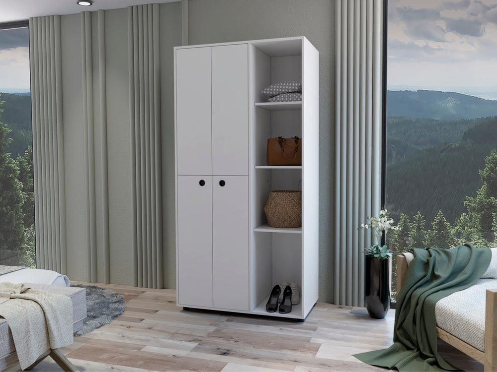 Closet Mandi, Blanco, con Dos Tubos y Un Cajon Deslizable ZF - VIRTUAL MUEBLES