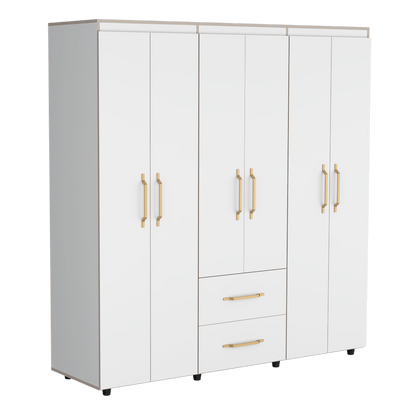 Closet Golden, Blanco y Dorado, Variedad de Entrepaños, Seis Puertas Abatibles y Canto Cuero. - VIRTUAL MUEBLES