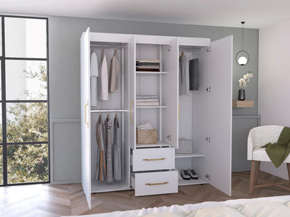 Closet Eco Golden, Blanco y Dorado, Variedad de Entrepaños y Cuatro Puertas Abatibles - VIRTUAL MUEBLES