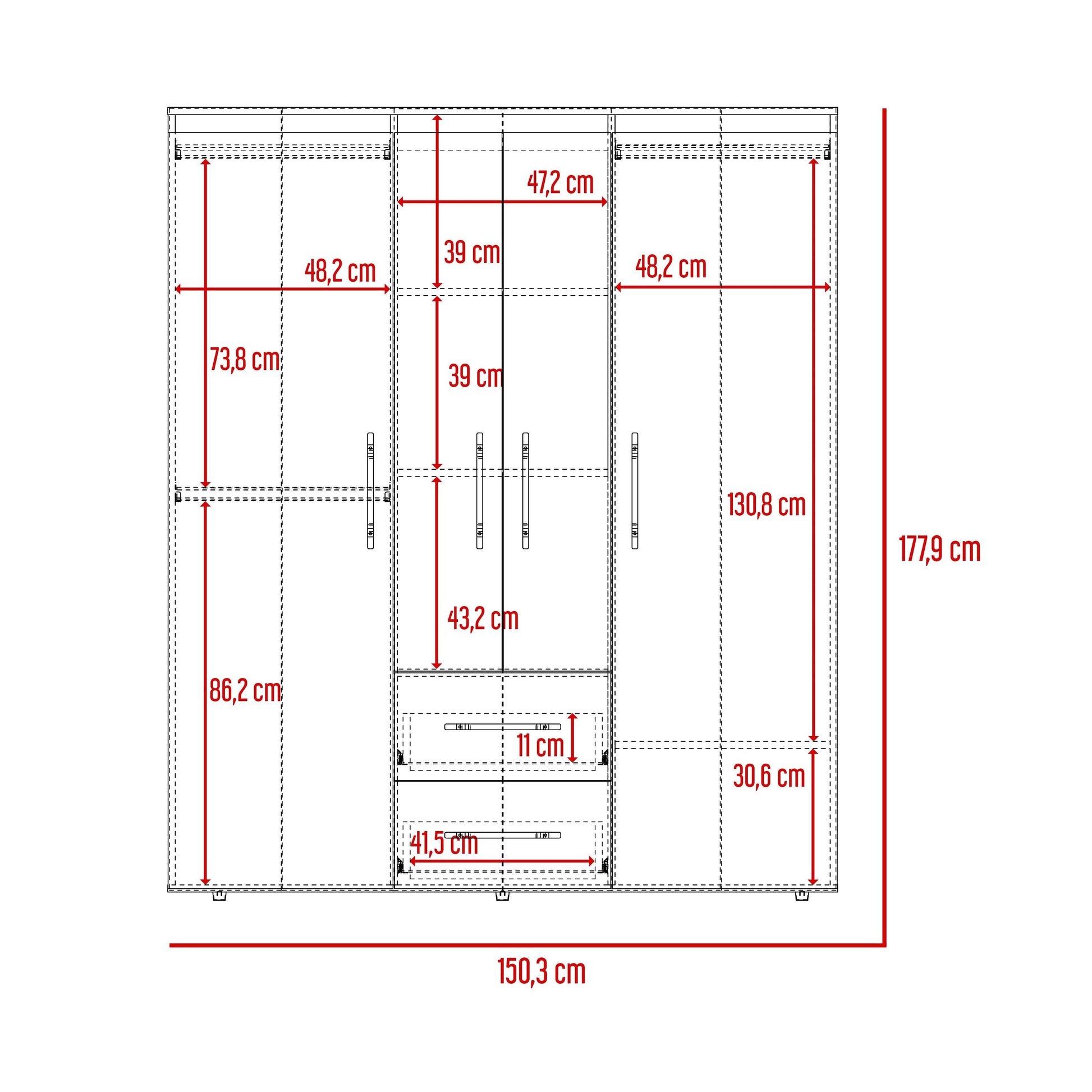 Closet Eco Golden, Blanco y Dorado, Variedad de Entrepaños y Cuatro Puertas Abatibles - VIRTUAL MUEBLES