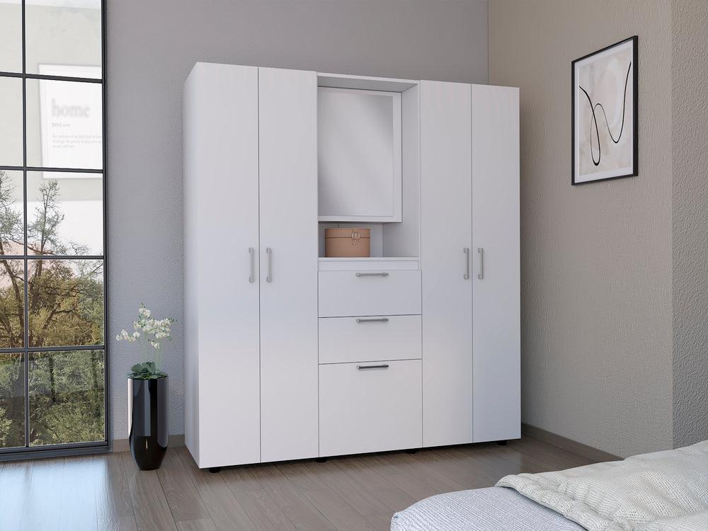 Closet Camelia, Blanco, con Dos Cajones, Seis Puertas y Tubos Metalicos - VIRTUAL MUEBLES