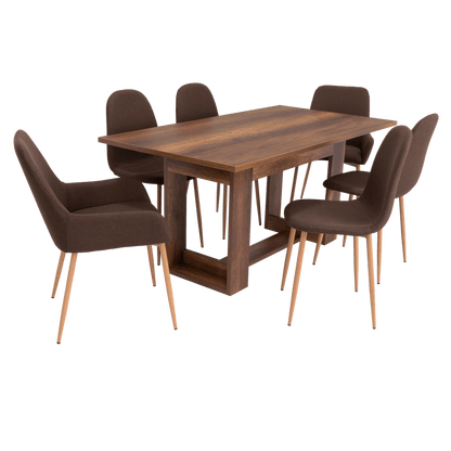 Combo Comedor Sonora, Cobre, Chocolate y Café Claro, Incluye Comedor y 6 Sillas - VIRTUAL MUEBLES