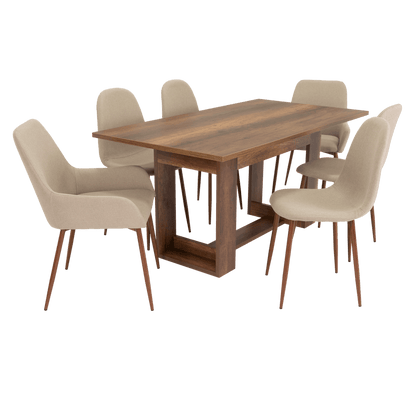 Combo Comedor Sonora, Cobre, Café Claro y Chocolate, Incluye Comedor y 6 Sillas - VIRTUAL MUEBLES