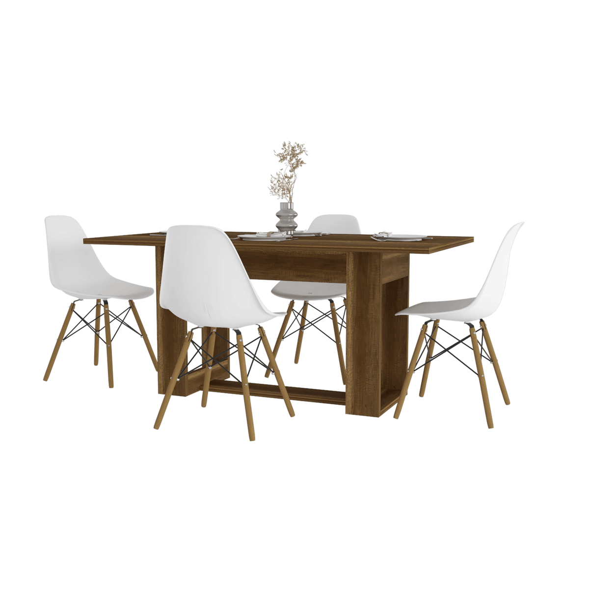 Juego de Comedor Glen · 4 Sillas · Cobre y Blanco