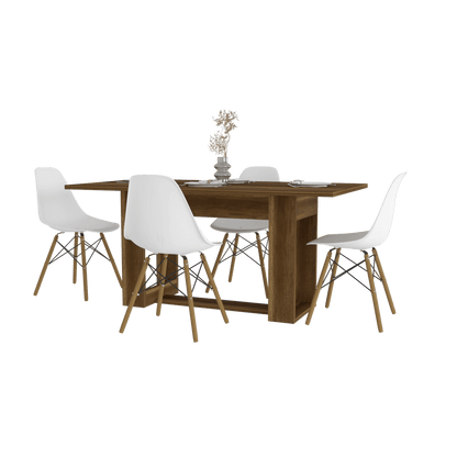 Juego de Comedor Glen · 4 Sillas · Cobre y Blanco