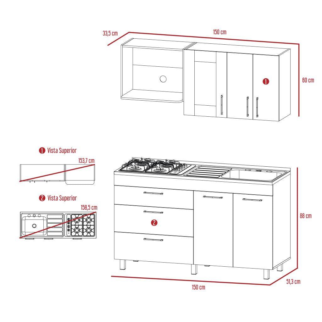 Cocina Integral Farichi color Castaño y Blanco.