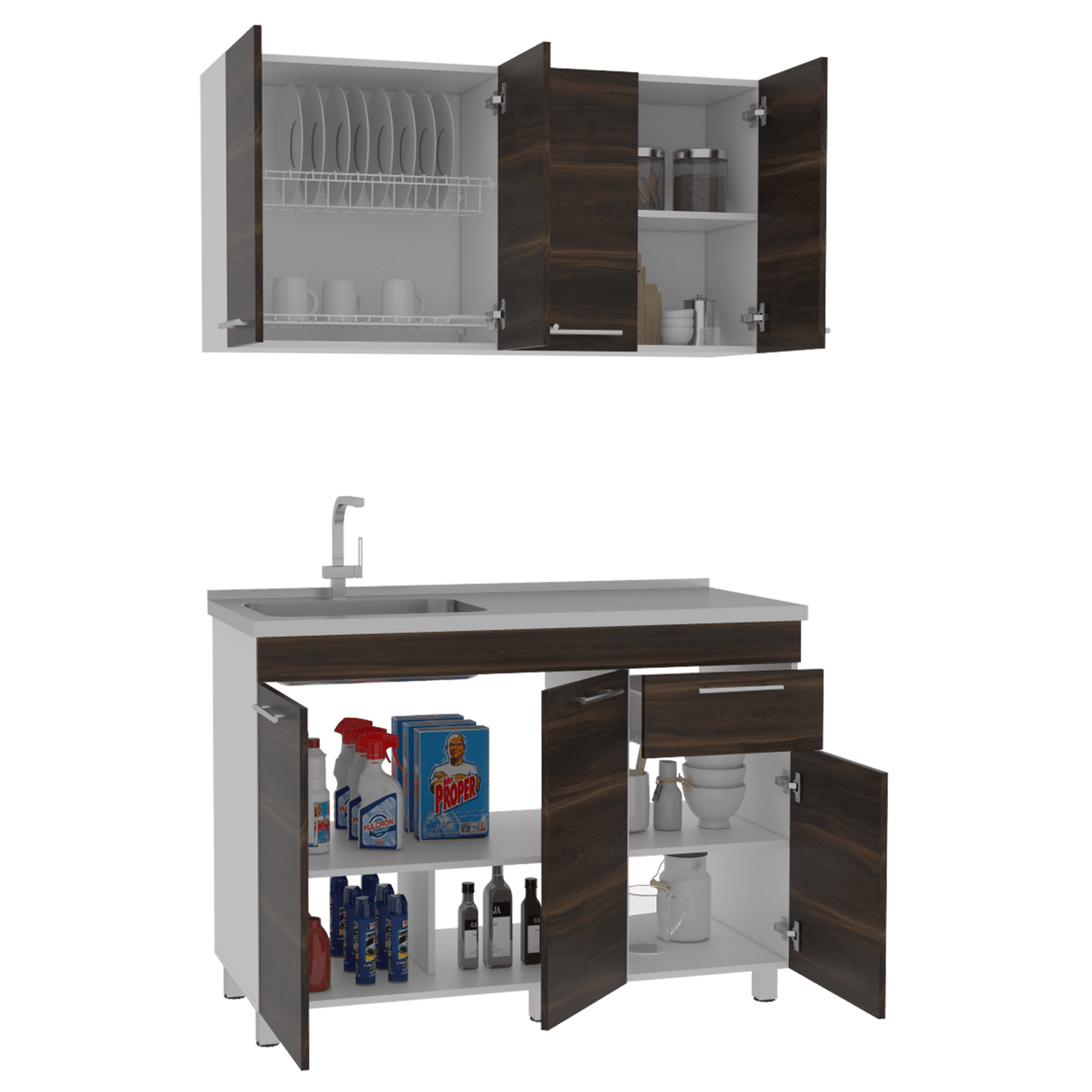 Cocina Integral Ameralto, Blanco y Caoba, Sirve para Mesón Derecho e Izquierdo - VIRTUAL MUEBLES